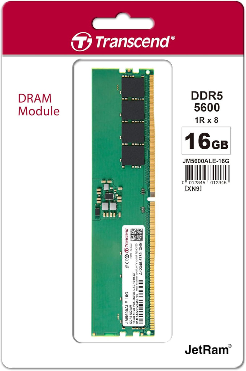 メモリー Transcend 16GB DDR5-5600 U-DIMM Transcend DDR5 5600Mhz 16GB Udimm Desktop RAM – TechDeals Pte Ltd