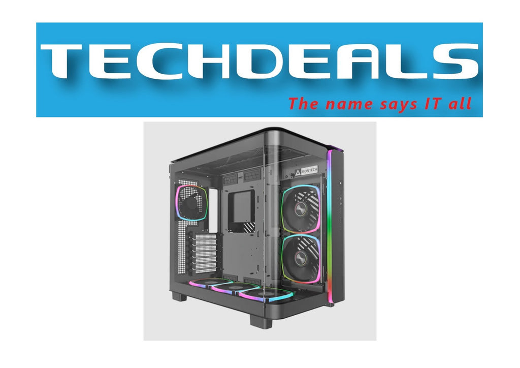 MONTECH King 95 Pro ATX Mid-Tower Case — Black & White (Curved Tempered Glass, Dual-Chamber, 6 ARGB Fans)