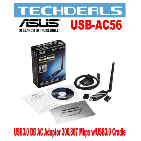 Asus USB-AC56 w USB3 Cradle USB 3.0 Dual-Band AC Adaptor 300/867 Mbps