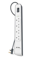 Belkin BSV401SA2M 4-Outlets 2M Surge Protection Strip w/2xUSB