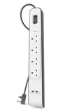Belkin BSV401SA2M 4-Outlets 2M Surge Protection Strip w/2xUSB