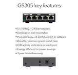 Netgear GS305-300UKS 5-Port Gigabit Switch
