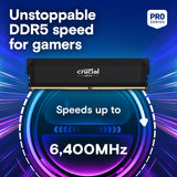 Crucial Pro DDR5-6400 64GB Kit (32GBx2) UDIMM: OC Gaming Memory Black