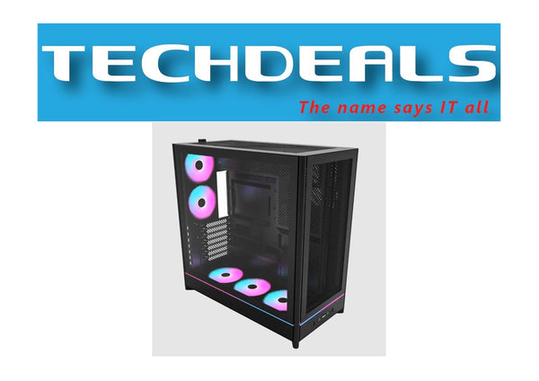 MONTECH HS01 Pro ATX Mid-Tower Case – Black / White (Reversible Layout, Mesh Front, 5 ARGB Fans)