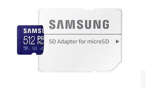 Samsung PRO Plus MicroSDXC UHS-I, U3, V30, A2 Card w/Adapter, Read up to 160MB/s Write up to 120MB/s - 512GB