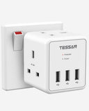 Tessan 224-GR Wall Socket Extender w/2*AC Outlet and 3*USB Ports Wall Charger