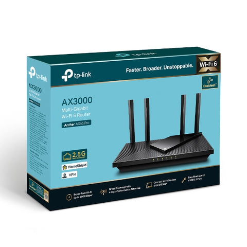Tp-Link Archer AX55 PRO AX3000 Multi-Gigabit Wi-Fi 6 Router with 2.5G Port