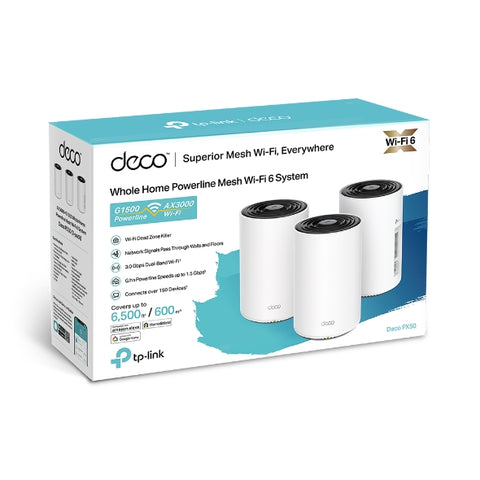 Tp-Link Deco PX50 AX3000+G1500 Whole Home Powerline Mesh WiFi 6 System - 3 Pack