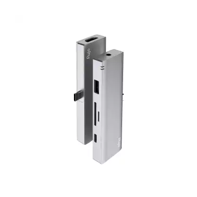 Flujo CH-57 iPad Pro Aluminum USB C Multi-Function Adapter (Grey) 1xPD,1xUSB3.0,TF/SD Card Reader,1xAudio Jack,1xHDMI Type C Grey