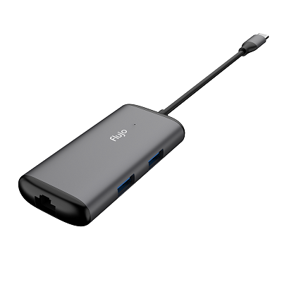 Flujo CH-42 USB C Multi-Function Adapter - 1 x 4K HDMI, 1 x Gigabit Ethernet, 2 x USB3.0 Type C Grey