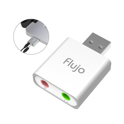 Flujo AH-1M-S USB Audio Adapter - Speaker & Headphone Port - 2 x 3.5MM Port Type A Silver