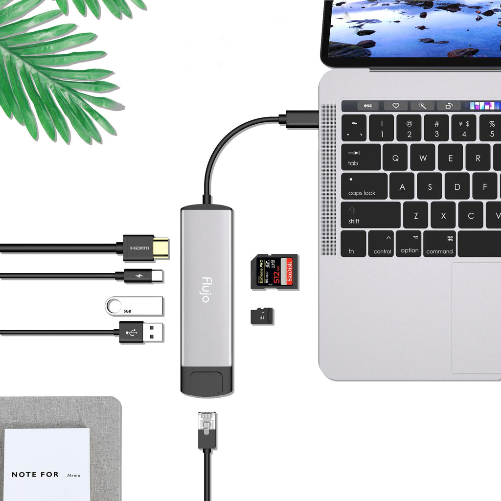 Flujo CH-55 Flujo CH-55 USB C to Multi-Function Adapter (Grey) Type C Grey