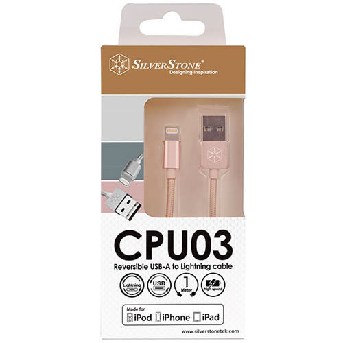 Silverstone USB 2.0Reversibel USB-A x 1 Lightning x 1 (1 Meter) (Gold) Nylon braided Cable