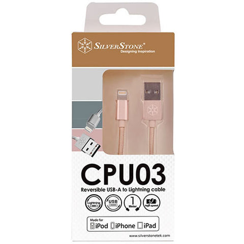 Silverstone USB 2.0Reversibel USB-A x 1 Lightning x 1 (1 Meter) (Gold) Nylon braided Cable