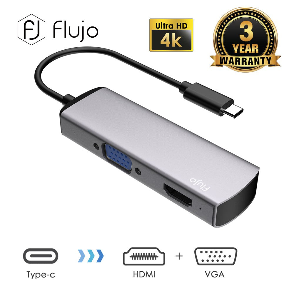Flujo CH-56 Flujo CH-56 USB C to HDMI & VGA Adapter(Grey) Type C Grey