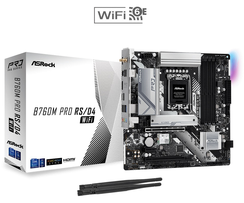 ASRock B760M PRO RS D4 WIFI AX LGA1700 mATX Motherboard for 13th & 12th Gen Intel Processors