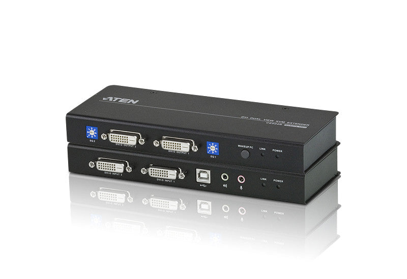 Aten CE604 DVI Dual View KVM Extender. 60m. RS232 & Audio enabled