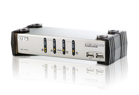 Aten CS1734A 4-port USB KVMP. USB1.0  hub, 2x1.2m and 2x1.8m USB KVM cable. Audio enabled. (Hot key & push button)