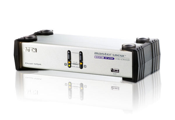 Aten CS1742 2-port USB Dual-View KVMP, 2x1.2m USB KVM cable. Audio enabled. USB hub. (Hot key & push button)