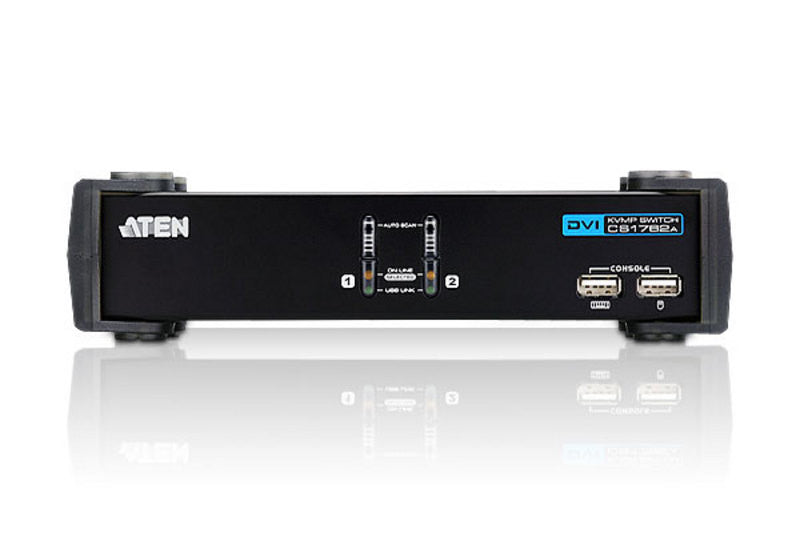 Aten CS1762A 2-Port USB 2.0 DVI-I(single link) Res. 1920x1200  KVMP, USB2.0 hub, 2x1.2m USB KVM cable. Audio enabled. (Sturdy type)