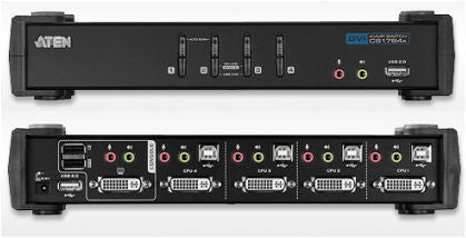 Aten CS1764A 4-Port USB 2.0 DVI-I(single link) Res1920x1200 KVMP, USB2.0 hub, 2x1.2m and 2x1.8m USB KVM cable. Audio enabled. (Sturdy type)