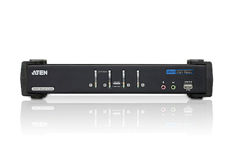 Aten CS1784A 4-port USB 2.0 DVI(dual link) Res 2560x1600 KVMP. USB2.0 hub, 2x1.2m and 2x1.8m USB KVM cable. Audio enabled(7.1 channel).