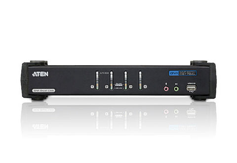 Aten CS1784A 4-port USB 2.0 DVI(dual link) Res 2560x1600 KVMP. USB2.0 hub, 2x1.2m and 2x1.8m USB KVM cable. Audio enabled(7.1 channel).