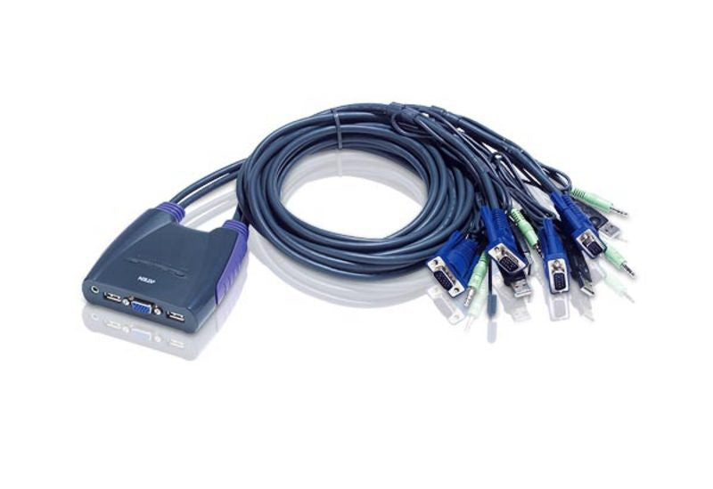 Aten CS64US 4-port USB Cable KVM. Cable length: 0.9mx2+1.2mx2. Audio enabled.