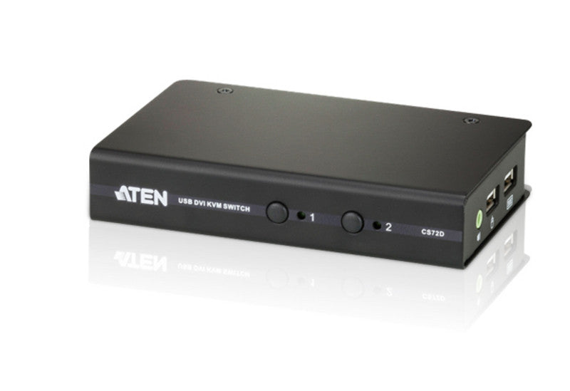 Aten CS72D 2-Port USB 2.0 DVI-I(single link) KVMP, 2x1.2m USB KVM cable. Audio enabled. (Slim, Petite type)