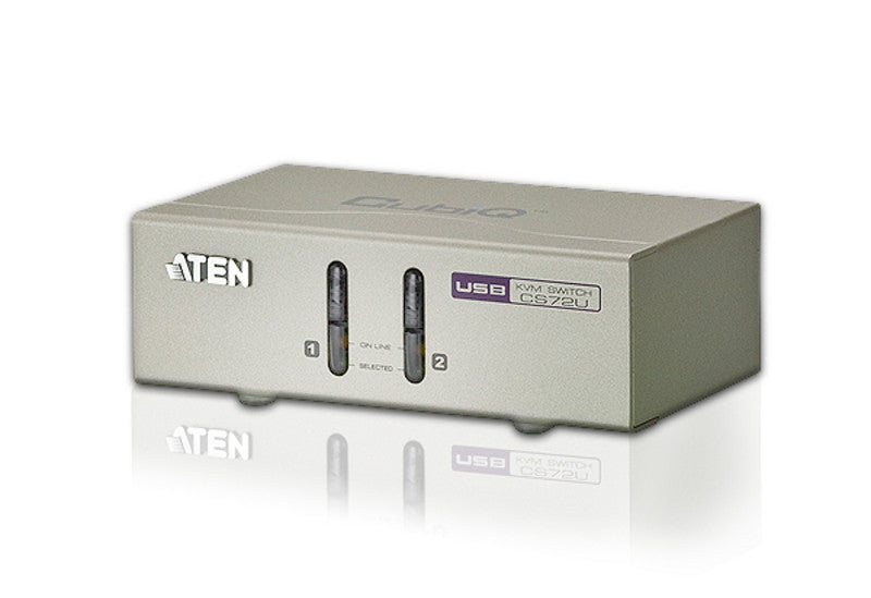 Aten CS72U 2-port USB KVM with 2x1.2m USB KVM cable. Audio enabled (Push button only)