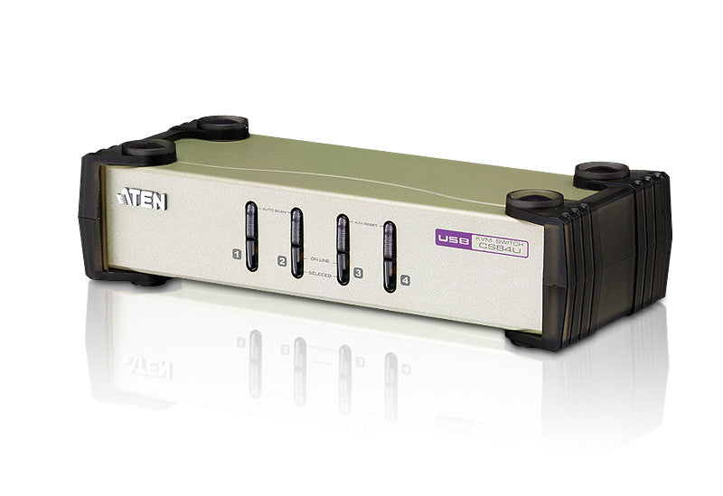 Aten CS84U 4-Port PS/2-USB KVM with 2x1.2m and 2x1.8m PS2+USB KVM cable. (Hot key & push button)