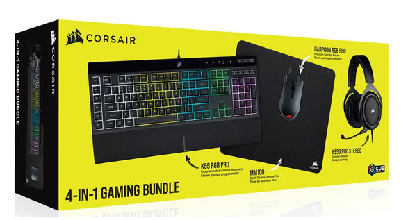 Corsair 4-in-1 Gaming Bundle (K55 RGB + Harpoon RGB + MM100 + HS50 PRO)