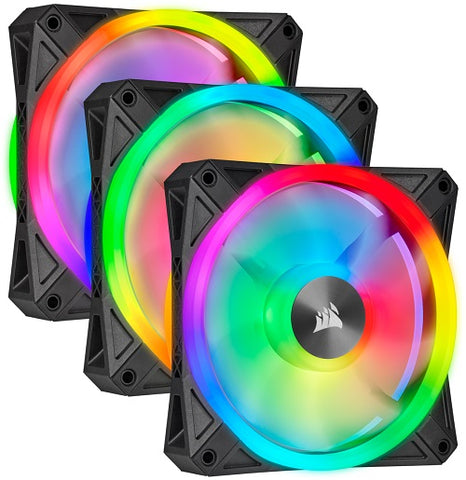 QL Series, QL120 RGB, 120mm RGB LED Fan, Triple Pack with Lighting Node CORE