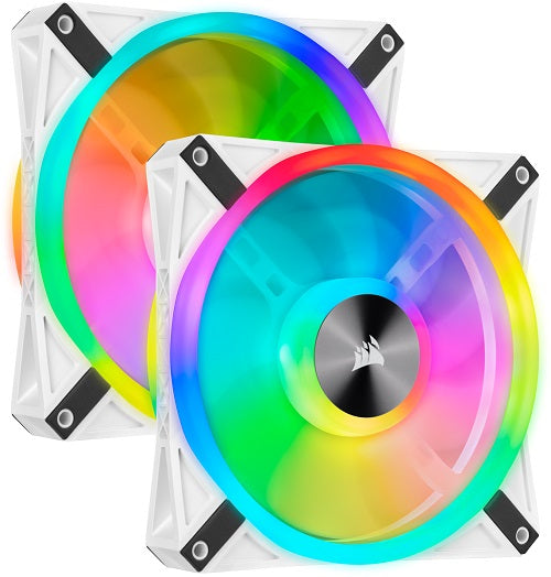 QL Series, White QL140 RGB, 140mm RGB LED Fan, Dual Pack with Lighting Node CORE