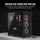 Corsair iCUE 4000D RGB AIRFLOW Mid-Tower ATX Case w/3*AF120 RGB ELITE Fans, iCUE Lighting Node PRO Controller