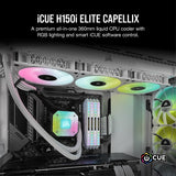 iCUE H150i ELITE CAPELLIX Liquid CPU Cooler | 360mm Radiator | 3*ML120 RGB PWM Fans | RGB Pump Head - White
