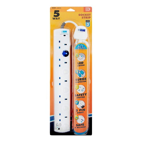 DE 285 LED 5 Way Socket Strip With Surge  3M | 6M