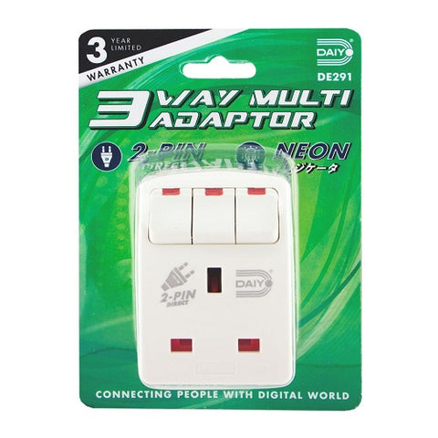 DE 291 3 Way Multi Adaptor With Switch & Neon Light