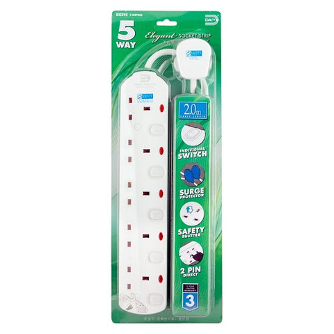 DE 295 5 Way Elegant Socket Strip With Surge Protector 2 Meter