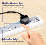 Daiyo DE298-2M 4-Way Surge Protector Extension Socket Strip w/Switch & 3*USB Ports