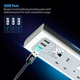 Daiyo DE298-2M 4-Way Surge Protector Extension Socket Strip w/Switch & 3*USB Ports