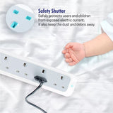 Daiyo DE365-2M 5-Way Master Switch Surge Protector Extension Socket Strip w/2 Metre Cord