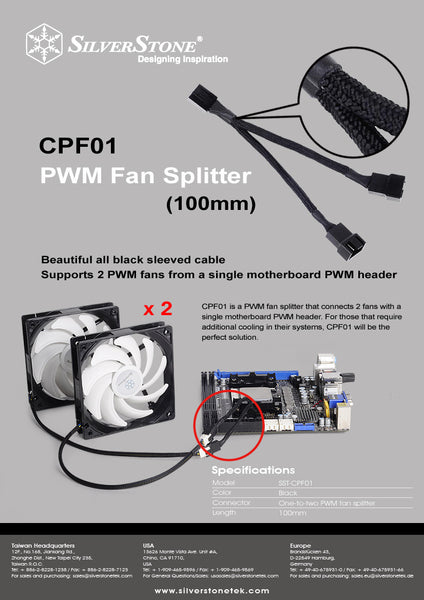 SILVERSTONE 1 TO 2 PWM FAN SPLITTE CABLE