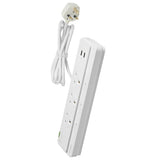 Powex 3 Gangs Switched Extension Socket with Surge Protection, LED and 2*USB - White