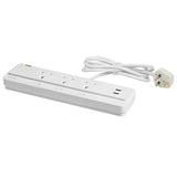 Powex 3 Gangs Switched Extension Socket with Surge Protection, LED and 2*USB - White