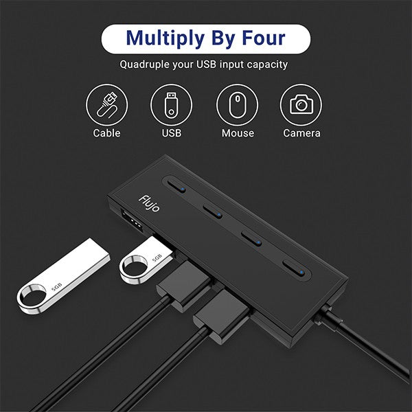 Flujo 4 Port USB 3.0 Gen 1 Hub with Power Switches | AH56 | Black