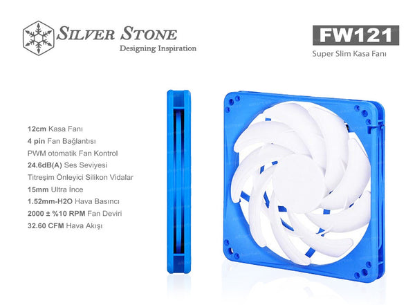 SILVERSTONE 120-15MM BLUE 4PIN SLEEVE