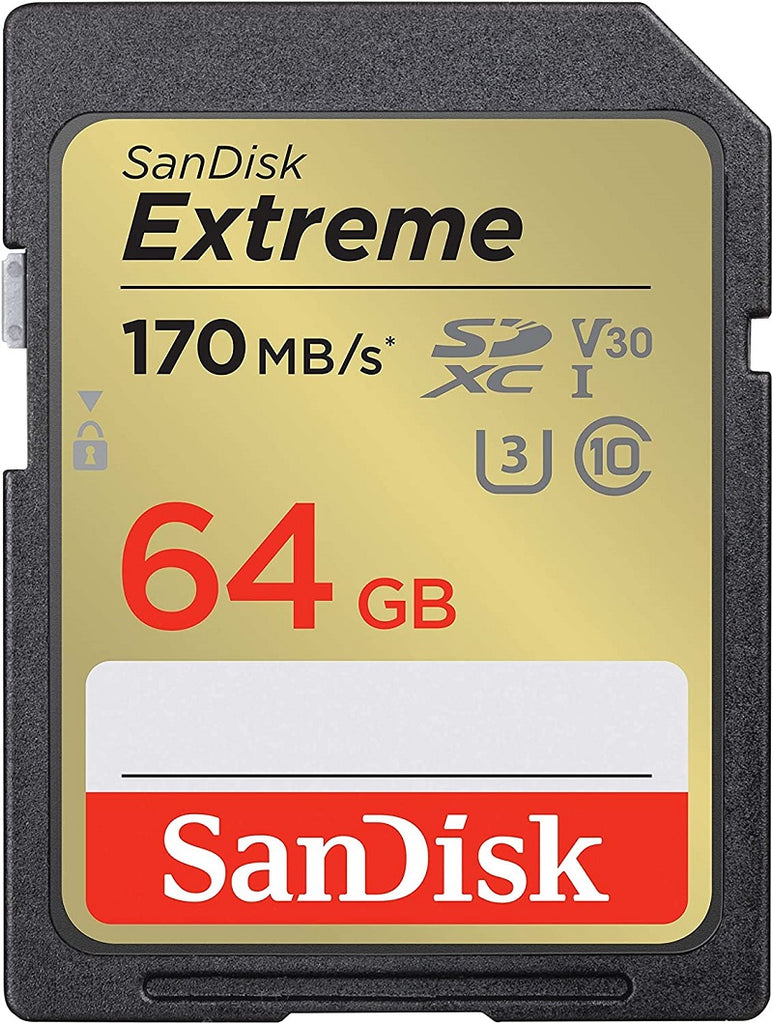 Sandisk SDSDXV2 Extreme V30 U3 UHS-I 170MB/s R, 80MB/s W Class 10 SDXC Card - 64GB