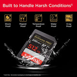 Sandisk SDSDXXD Extreme Pro V30 U3 UHS-I 200MB/s R, 140MB/s W Class 10 SDXC Card - 512GB