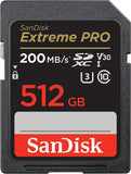 Sandisk SDSDXXD Extreme Pro V30 U3 UHS-I 200MB/s R, 140MB/s W Class 10 SDXC Card - 512GB
